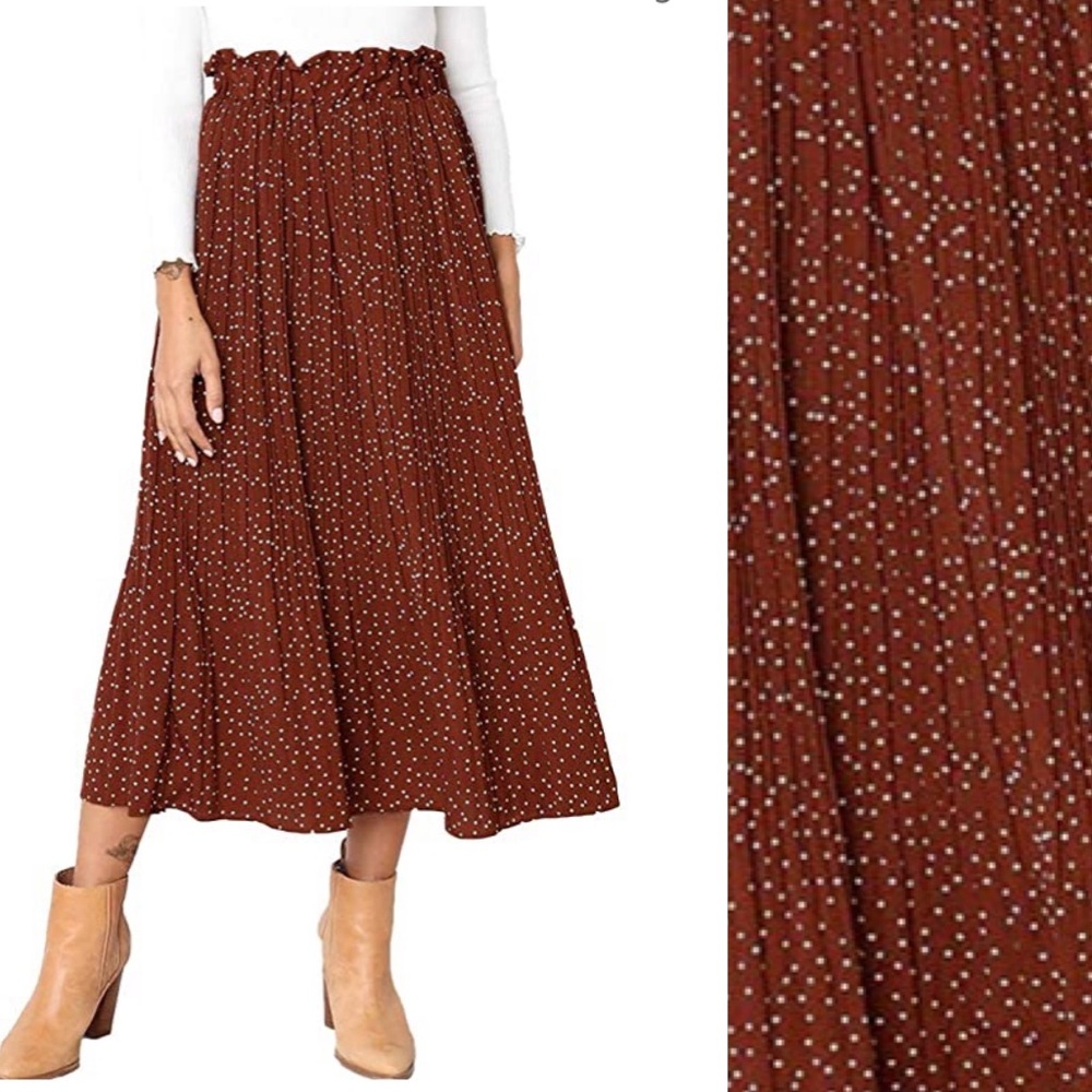SALE*HighWaisted PolkaDot Pleated MidiSwing Skirt